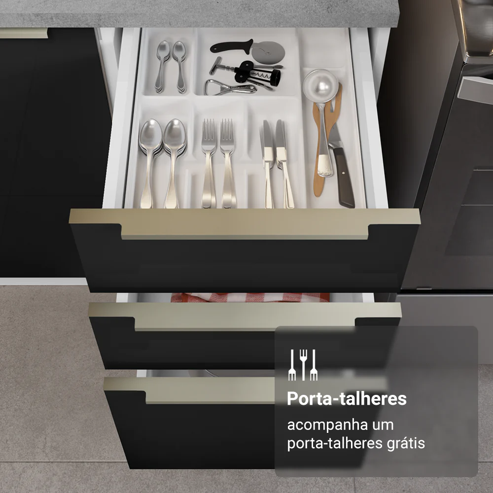 Armário de Cozinha Completa 240 x 60 cm Branco/Preto Lux Madesa 08 - Image 7