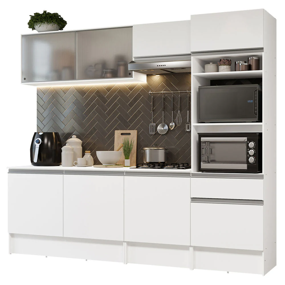 Armário de Cozinha Completa 240cm Branco Topazio Madesa 05 - Image 2