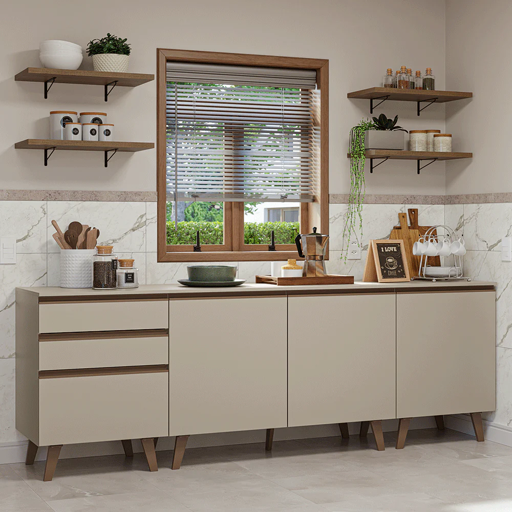 Armário de Cozinha Completa 240cm Crema Nice Madesa 01