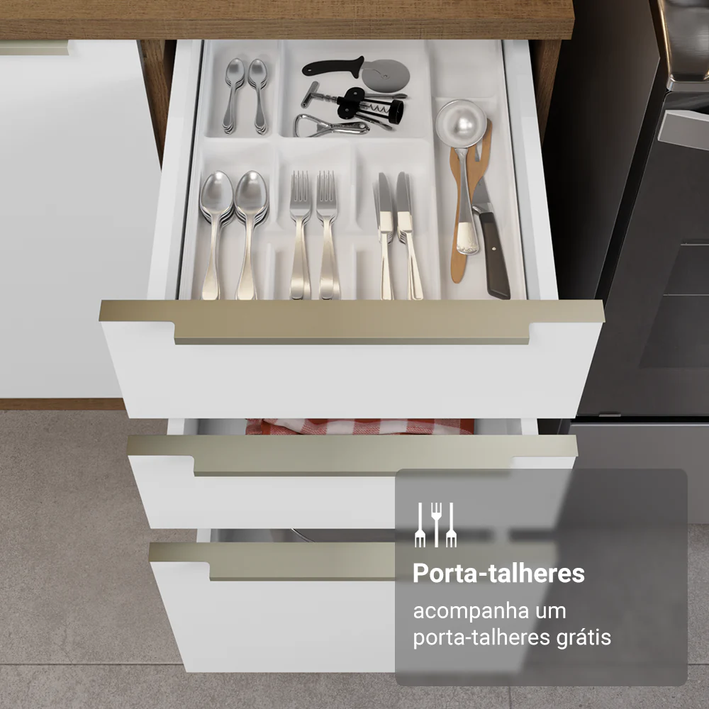 Armário de Cozinha Completa 240 x 60 cm Rustic/Branco Lux Madesa 08 - Image 7