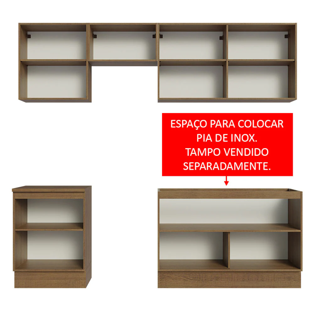 Armário de Cozinha Completa 240cm Rustic/Preto Glamy Madesa 09 - Image 5