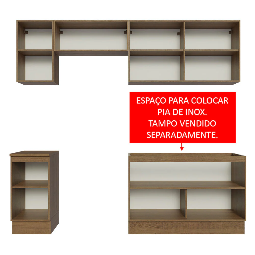 Armário de Cozinha Completa 240cm Rustic/Preto Glamy Madesa 10 - Image 5