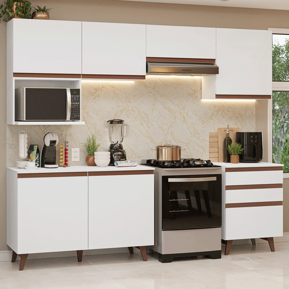 Armário de Cozinha Completa 250cm Branco Reims Madesa 09