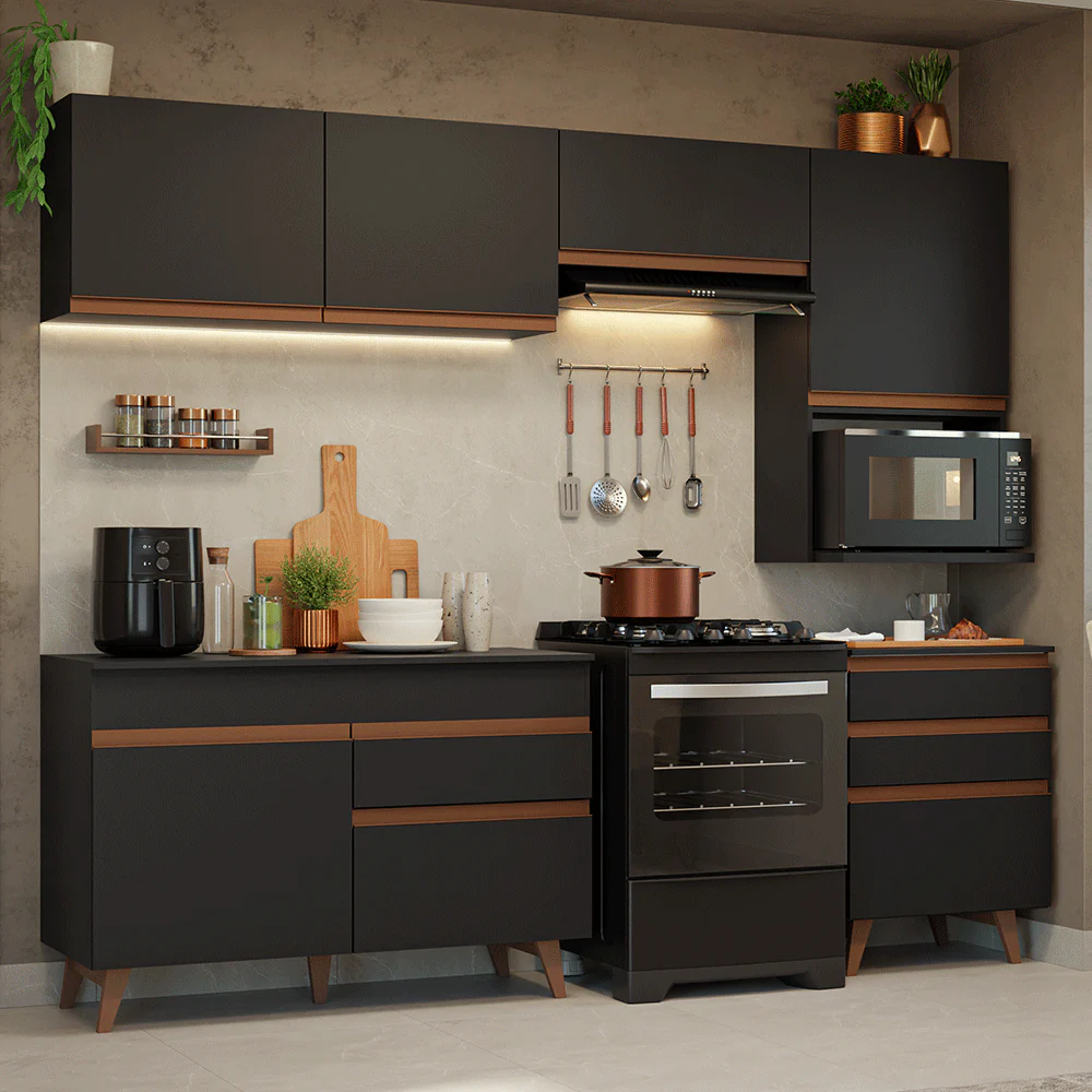 Armário de Cozinha Completa 250cm Preto Reims Madesa 07