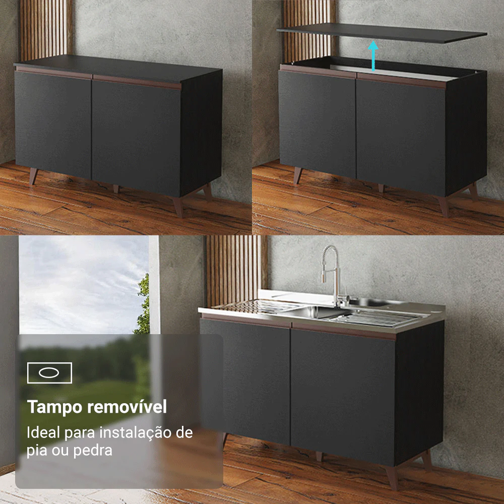 Armário de Cozinha Completa 250cm Preto Reims Madesa 08 - Image 6