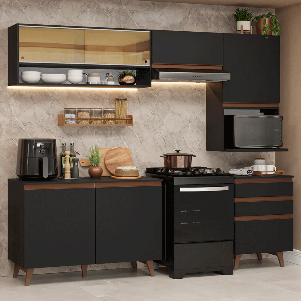 Armário de Cozinha Completa 250cm Preto Reims Madesa 10