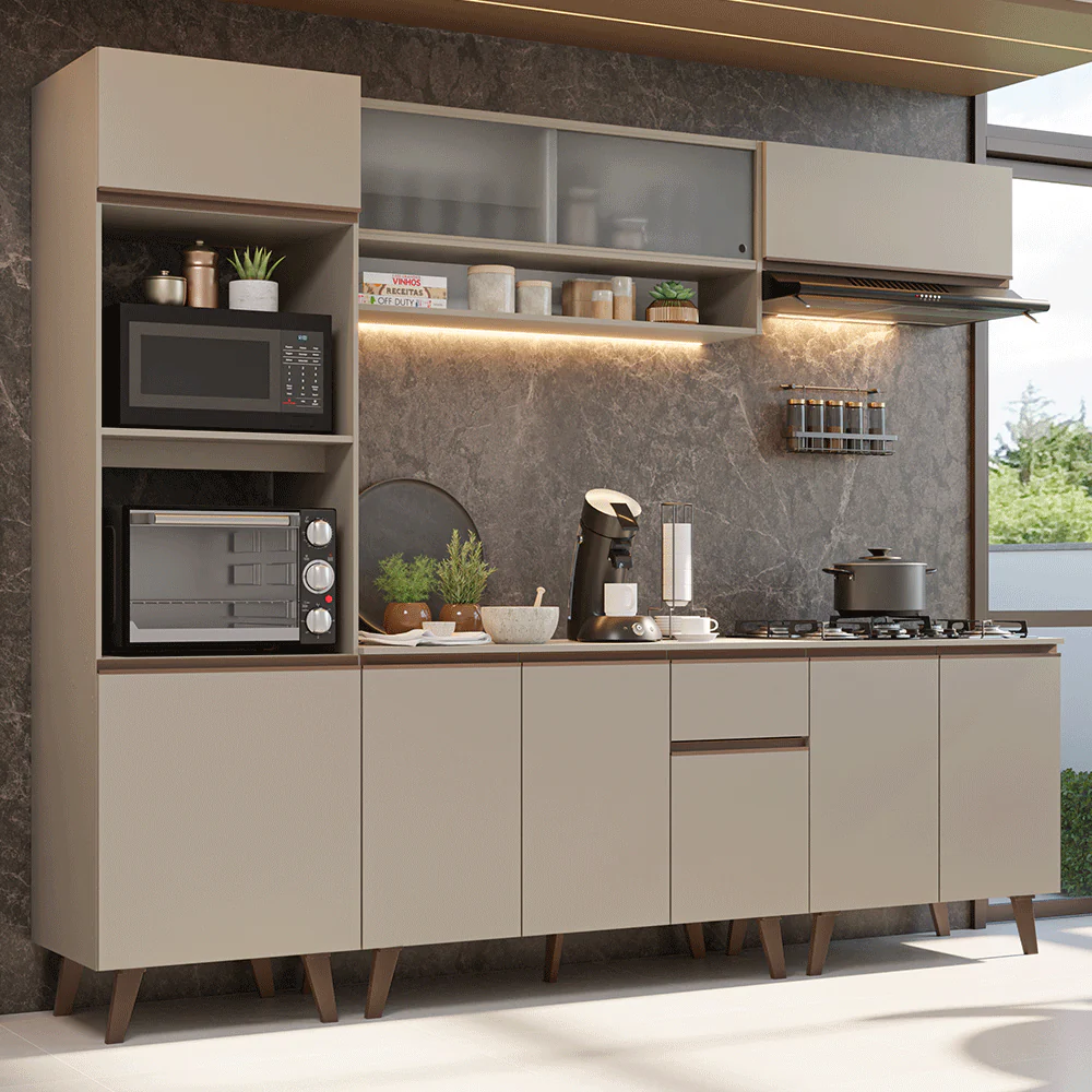 Armário de Cozinha Completa 260 cm Crema Nice Madesa 02