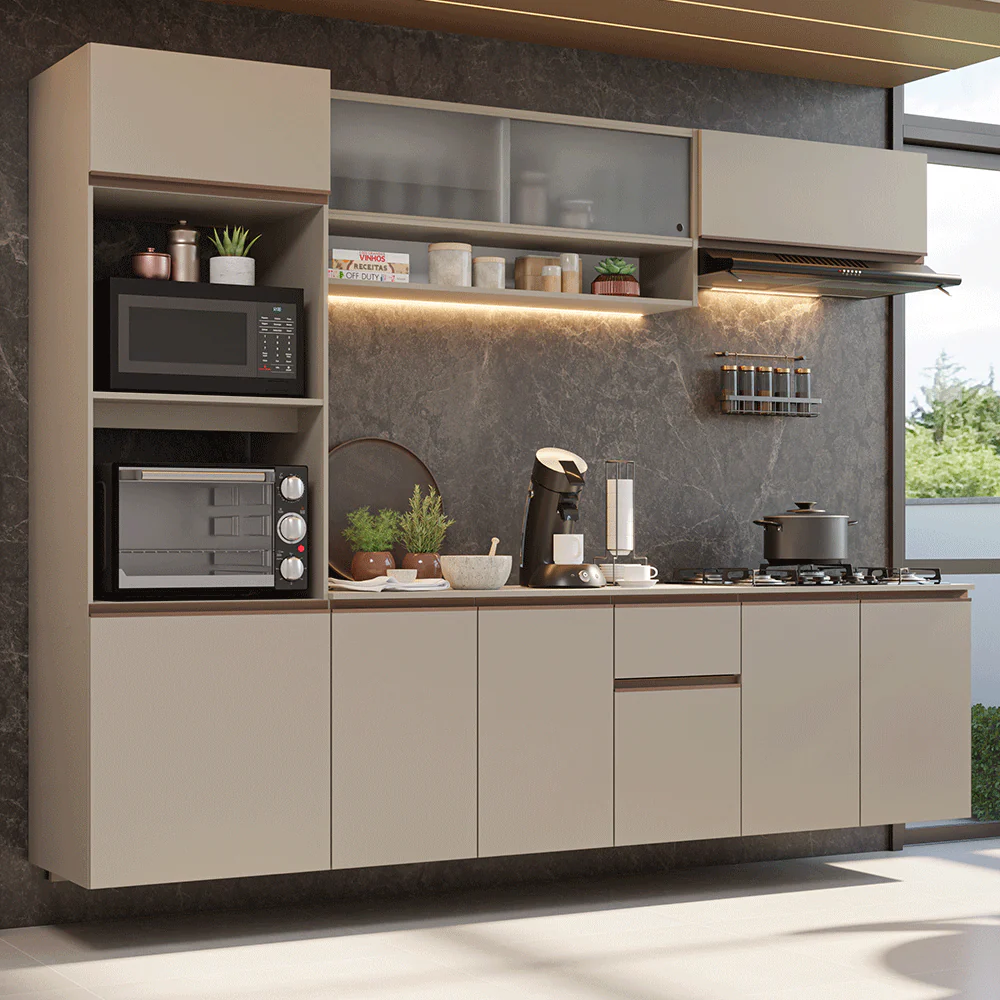 Armário de Cozinha Completa 260 cm Suspenso Crema Nice Madesa 15