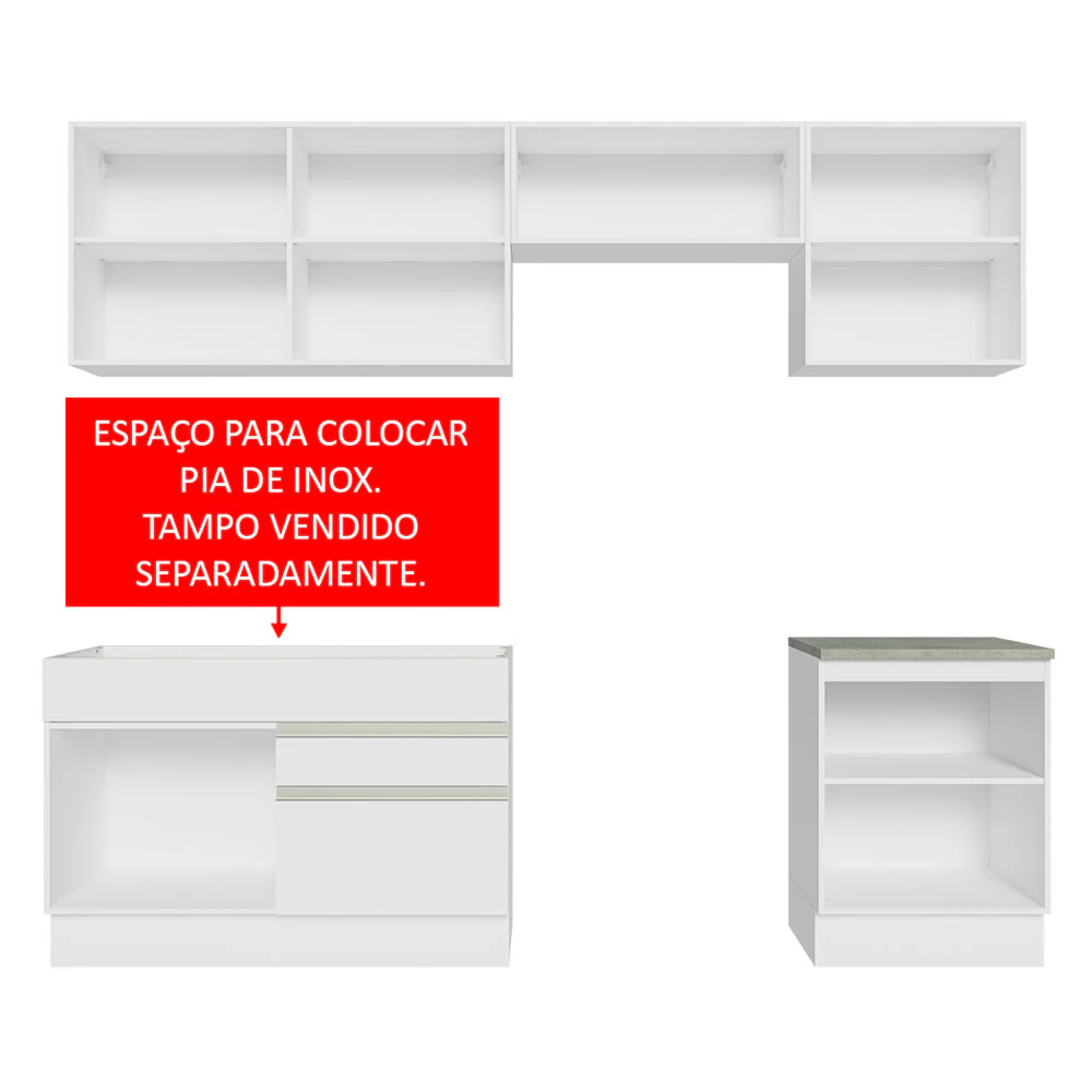 Armário de Cozinha Completa 260cm Branco Glamy Madesa 04 - Image 5