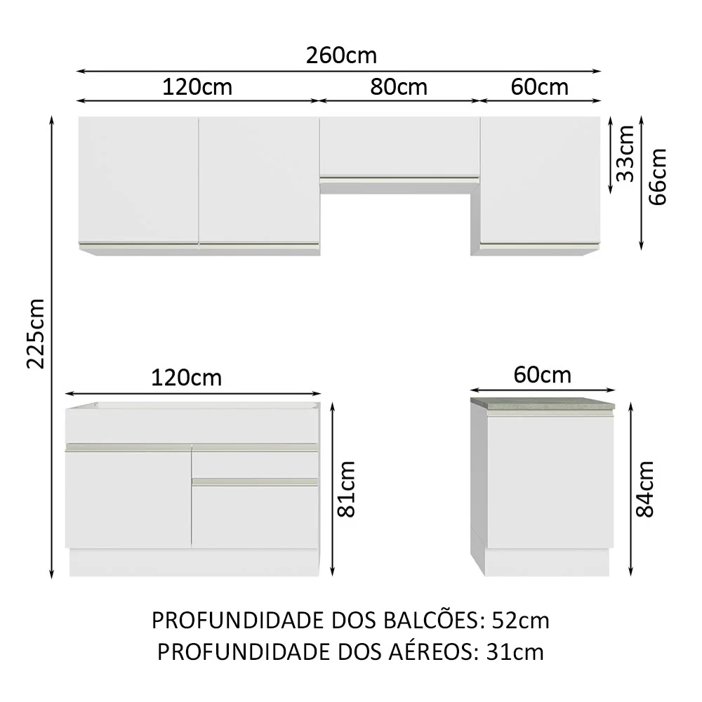 Armário de Cozinha Completa 260cm Branco Glamy Madesa 05 - Image 3