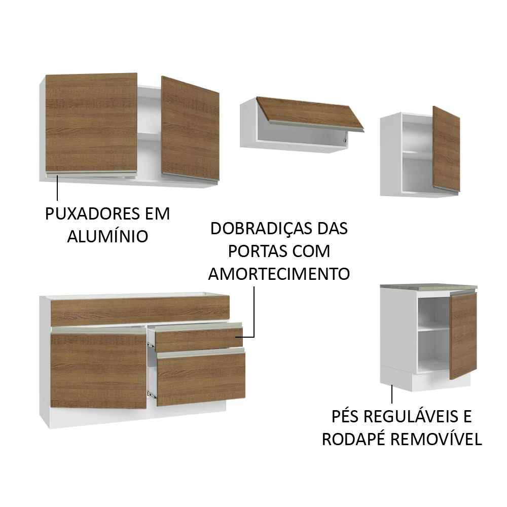 Armário de Cozinha Completa 260cm Branco/Rustic Glamy Madesa 04 - Image 4