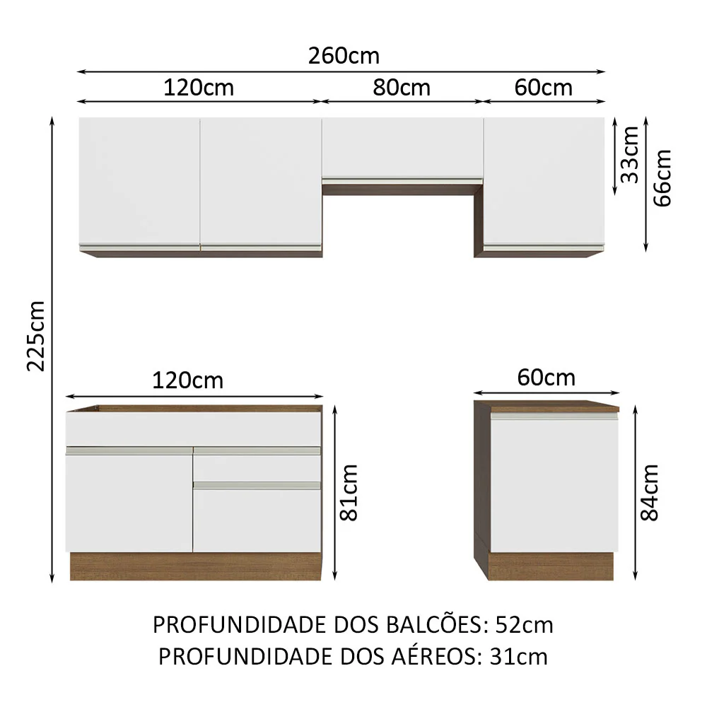 Armário de Cozinha Completa 260cm Rustic/Branco Glamy Madesa 04 - Image 3