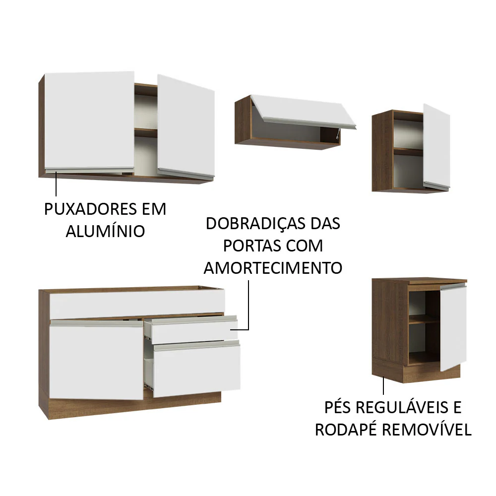 Armário de Cozinha Completa 260cm Rustic/Branco Glamy Madesa 05 - Image 4