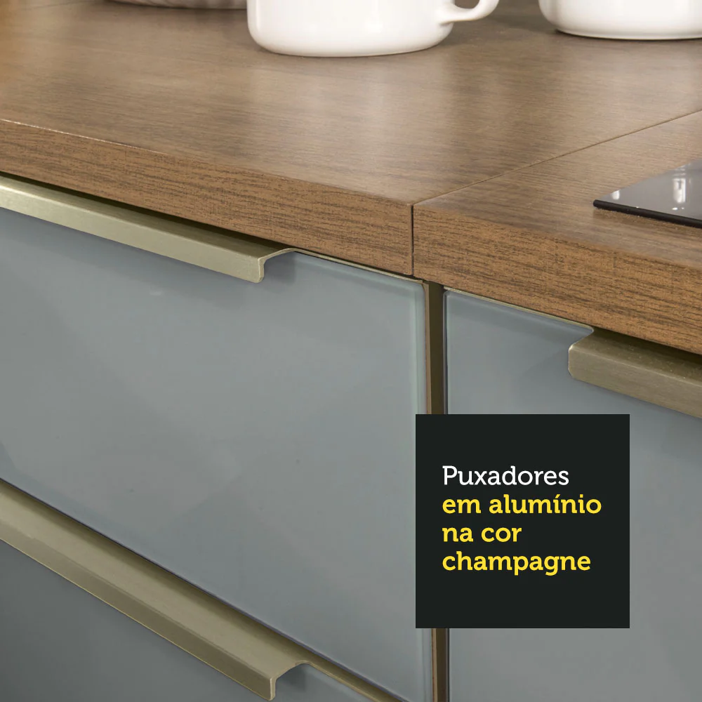 Armário de Cozinha Completa 260 x 60 cm Rustic/Cinza Lux Madesa 08 - Image 8