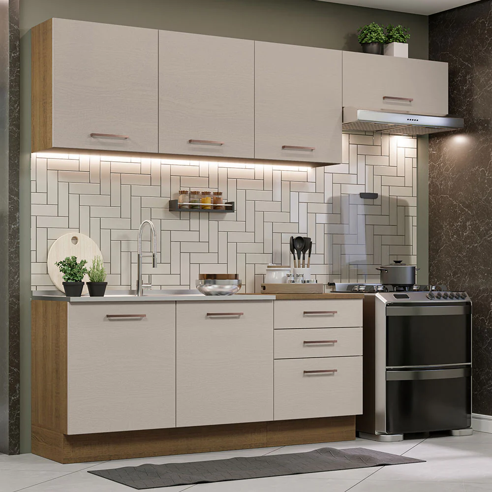 Armário de Cozinha Completa 260cm Rustic/Crema Agata Madesa 02