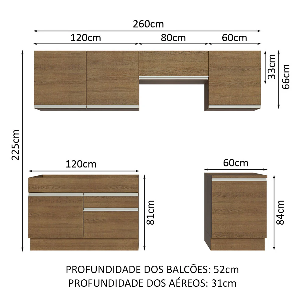Armário de Cozinha Completa 260cm Rustic Glamy Madesa 04 - Image 3