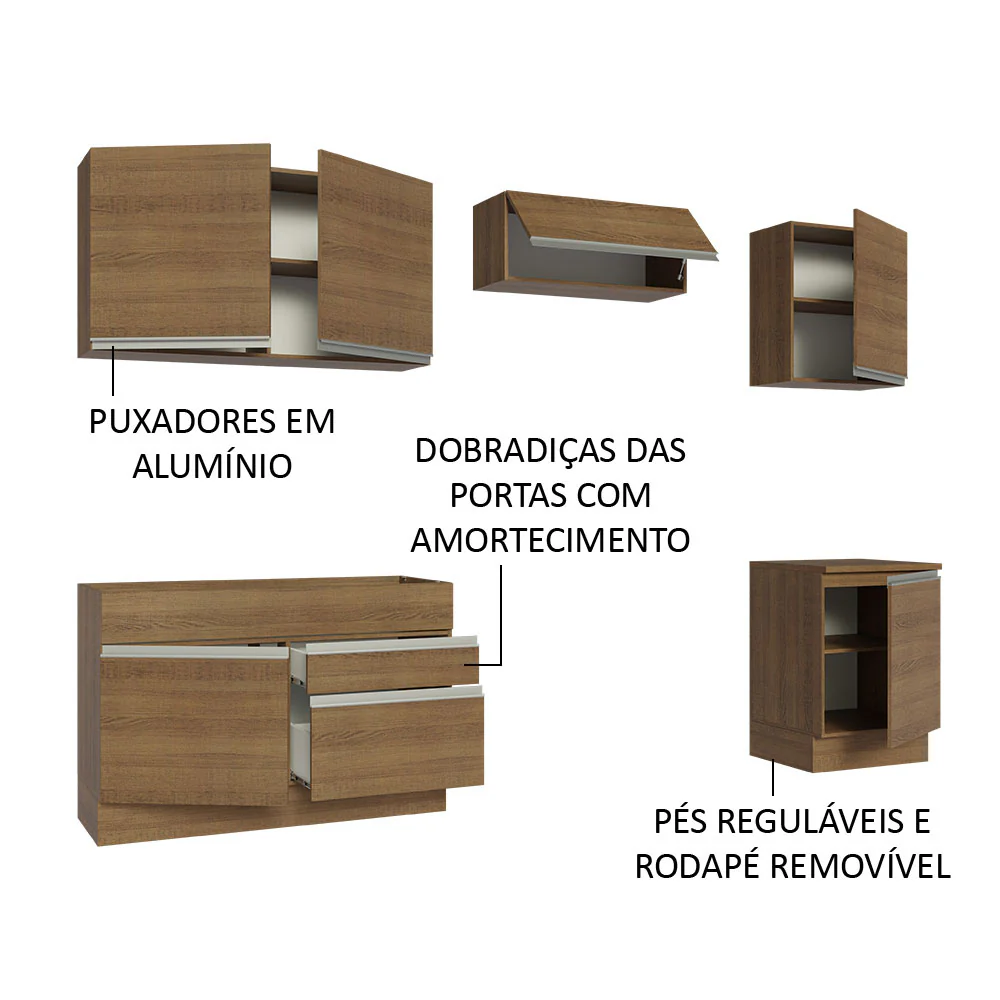 Armário de Cozinha Completa 260cm Rustic Glamy Madesa 05 - Image 4