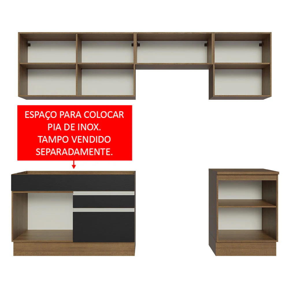 Armário de Cozinha Completa 260cm Rustic/Preto Glamy Madesa 04 - Image 5