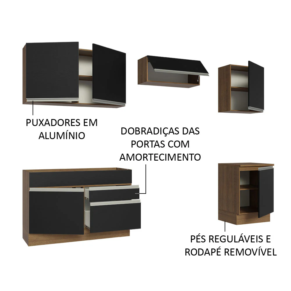 Armário de Cozinha Completa 260cm Rustic/Preto Glamy Madesa 05 - Image 4