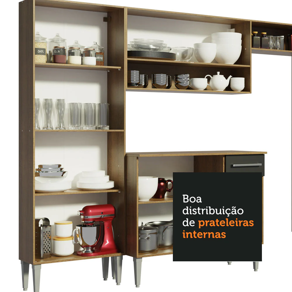 Armário de Cozinha Completa 261cm Rustic/Preto Emilly Madesa 06 - Image 9