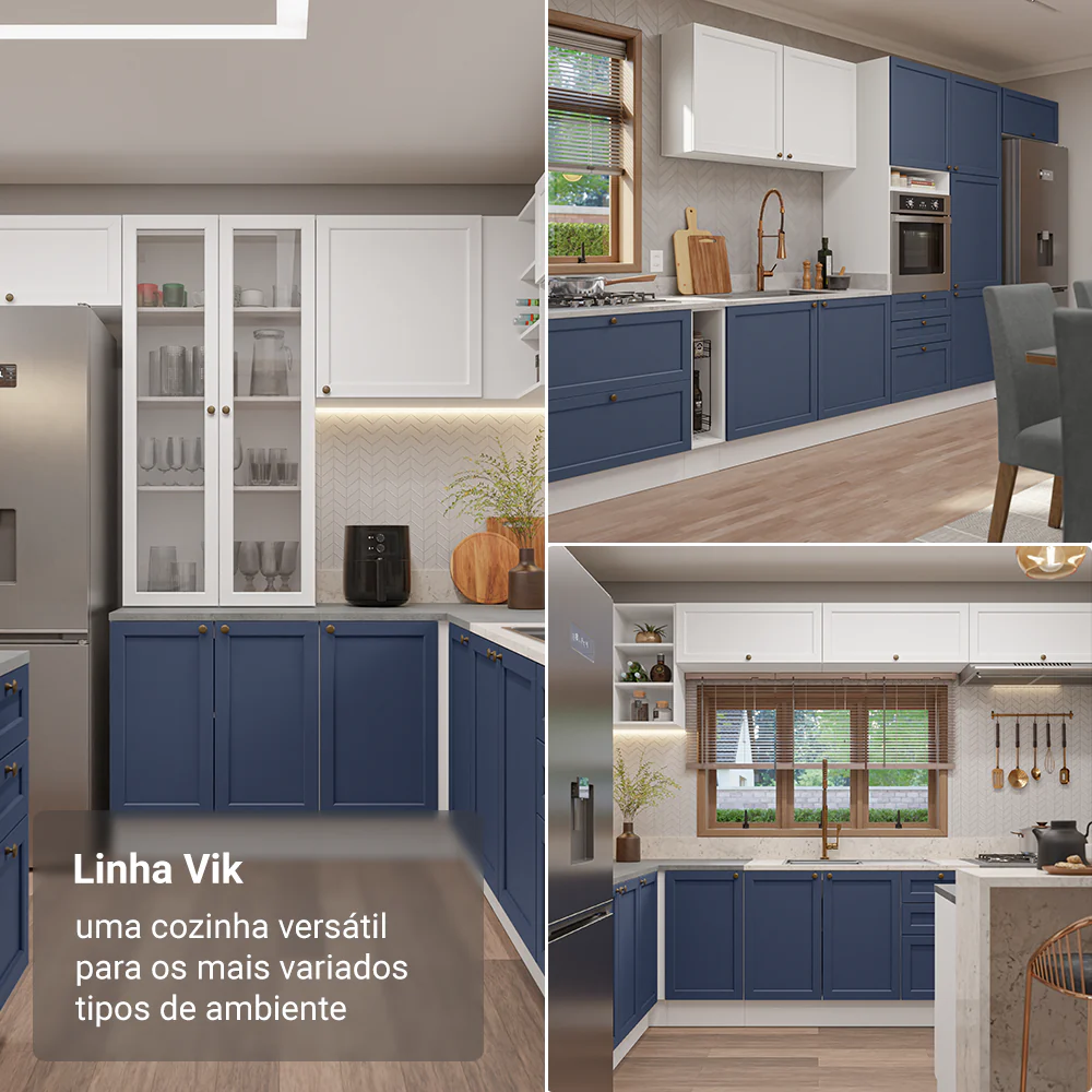 Armário de Cozinha Completa 270 cm Branco/Azul/Branco Vik Madesa 01 - Image 5