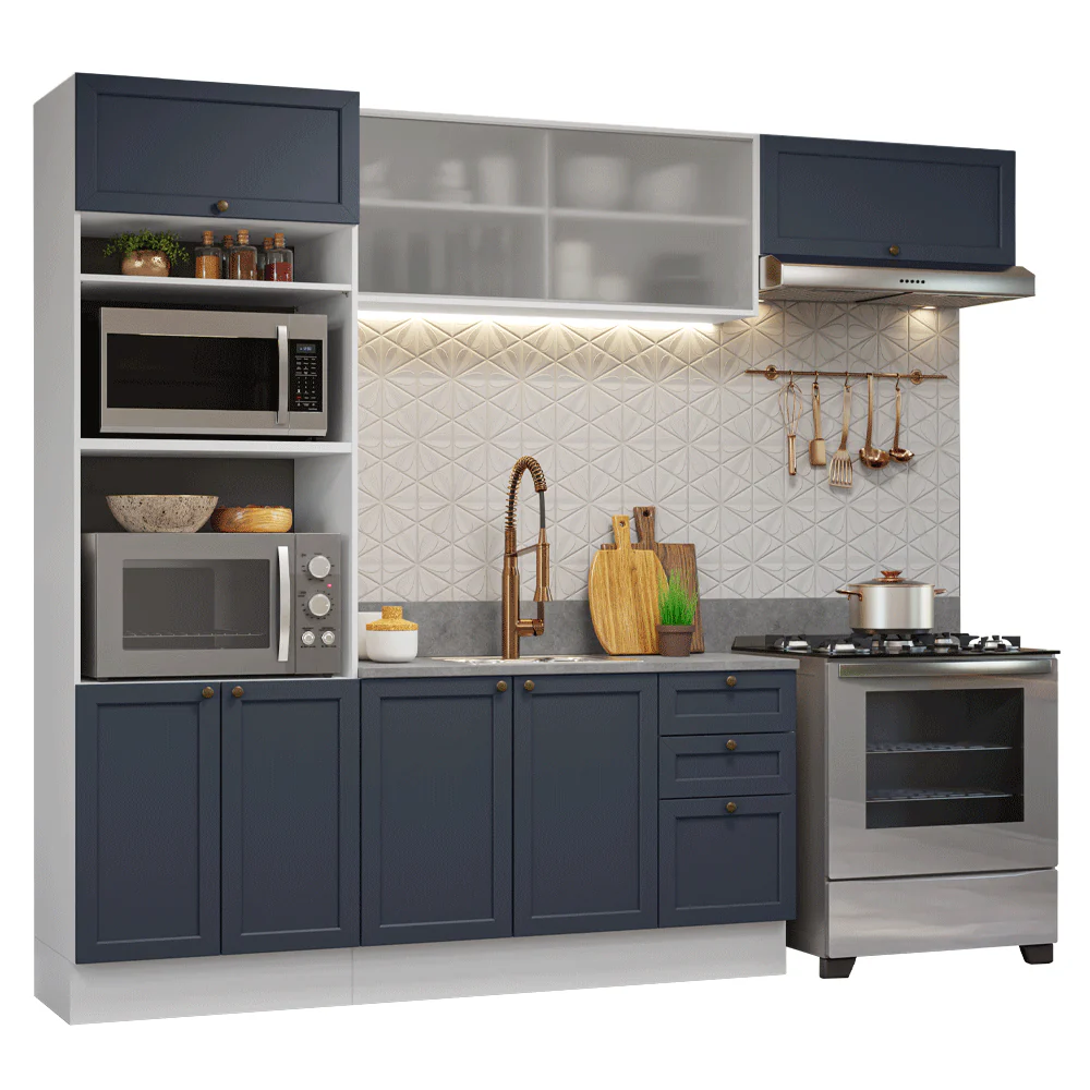 Armário de Cozinha Completa 270 cm Branco/Azul Vik Madesa 03 - Image 2