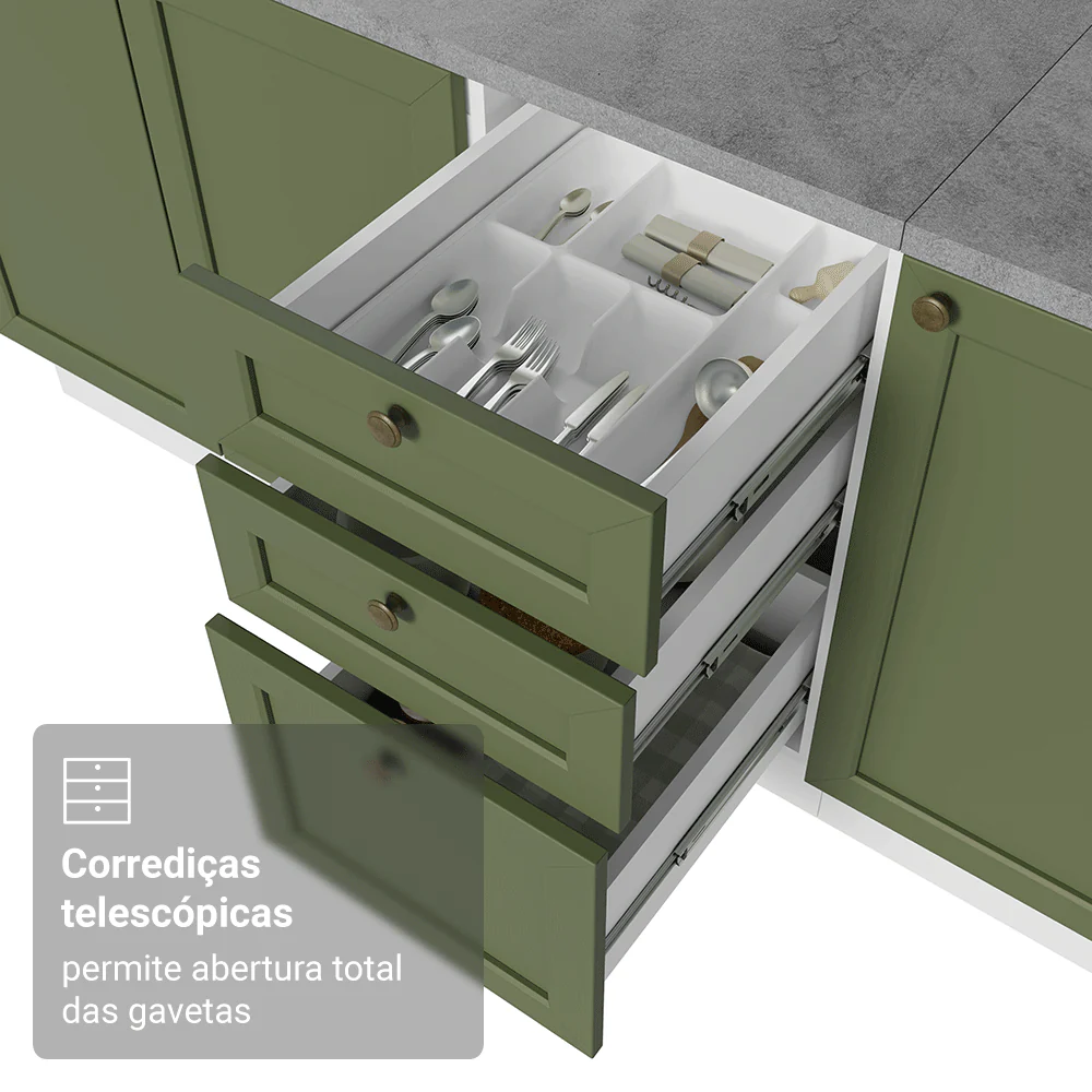 Armário de Cozinha Completa 270 cm Branco/Verde Vik Madesa 02 - Image 7
