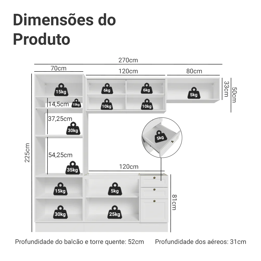 Armário de Cozinha Completa 270 cm Branco Vik Madesa 04 - Image 3