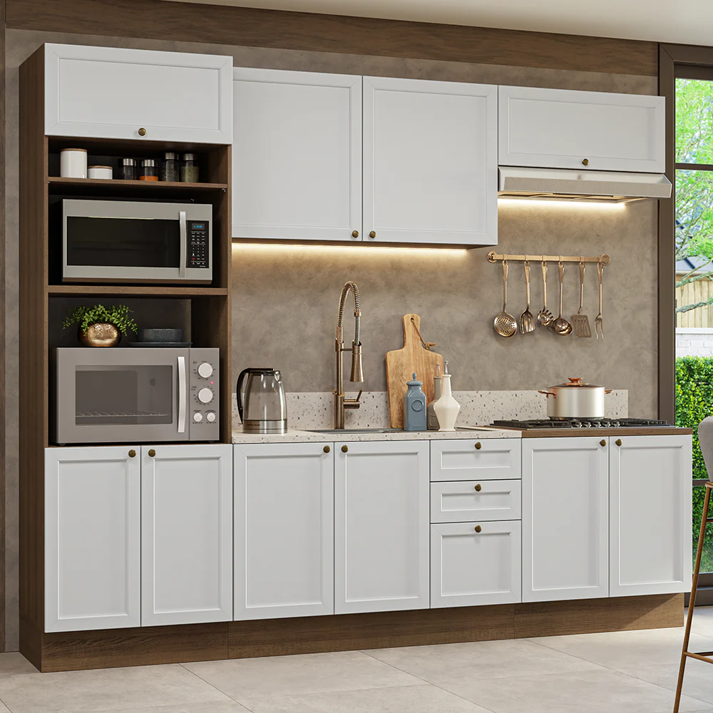 Armário de Cozinha Completa 270 cm Rustic/Branco Vik Madesa 01