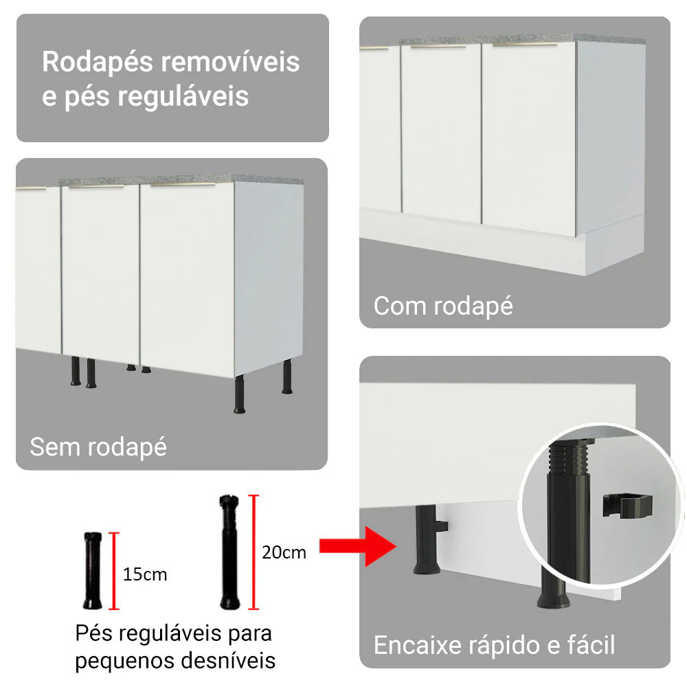 Armário de Cozinha Completa 270 x 60 cm Branco/Branco Veludo Lux Madesa 04 - Image 9