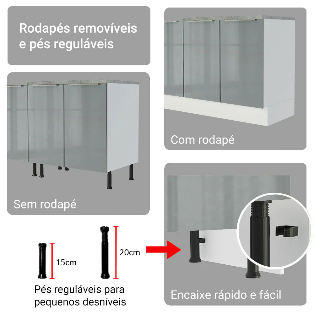 Armário de Cozinha Completa 270 x 60 cm Branco/Cinza Lux Madesa 04 - Image 9