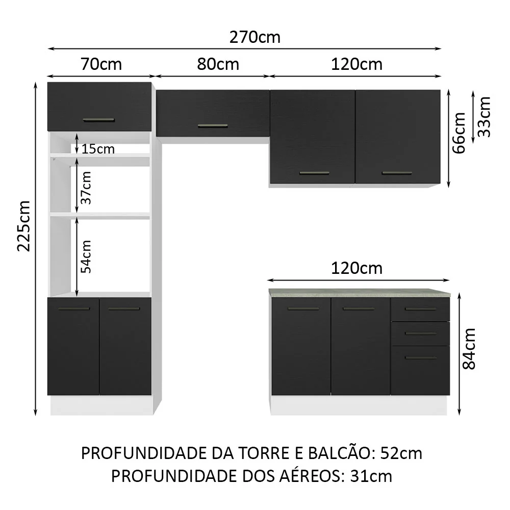 Armário de Cozinha Completa 270cm Branco/Preto Agata Madesa 07 - Image 3