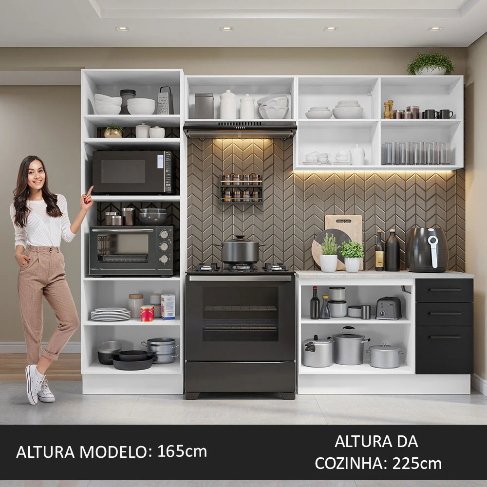 Armário de Cozinha Completa 270cm Branco/Preto Agata Madesa 07 - Image 5
