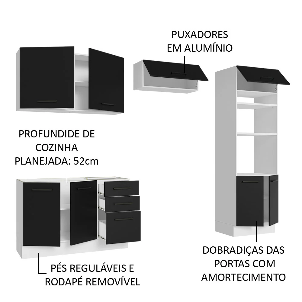 Armário de Cozinha Completa 270cm Branco/Preto Agata Madesa 08 - Image 4