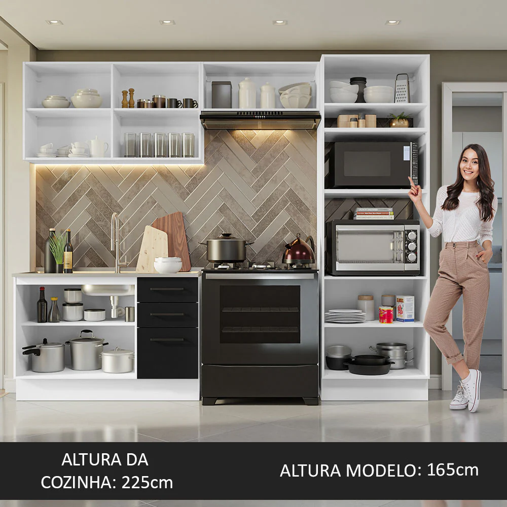 Armário de Cozinha Completa 270cm Branco/Preto Agata Madesa 08 - Image 5