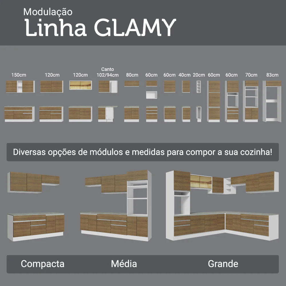 Armário de Cozinha Completa 270cm Branco/Rustic Glamy Madesa 16 - Image 9