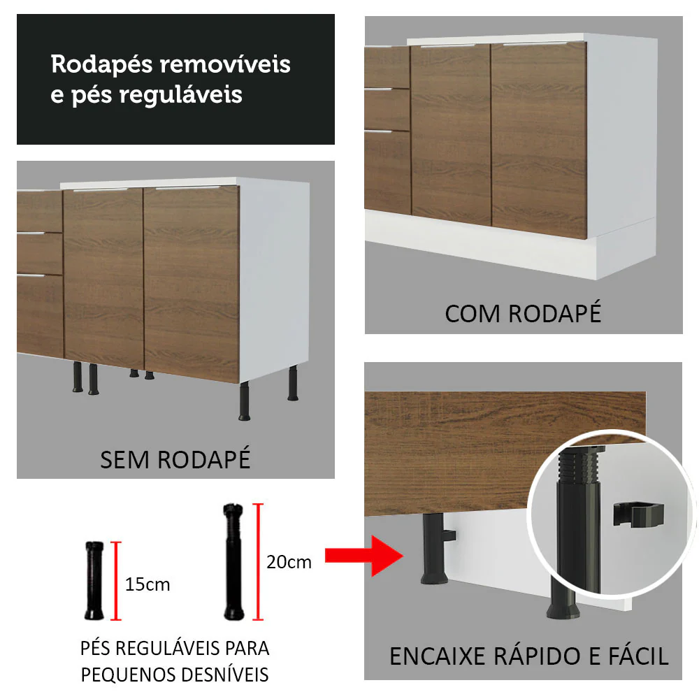 Armário de Cozinha Completa 270cm Branco/Rustic Stella Madesa 07 - Image 10