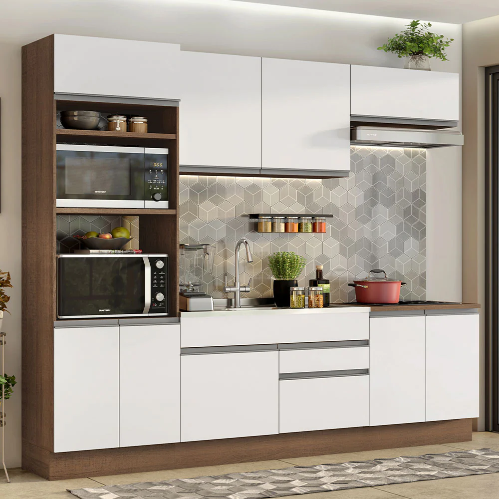 Armário de Cozinha Completa 270cm Rustic/Branco Glamy Madesa 13