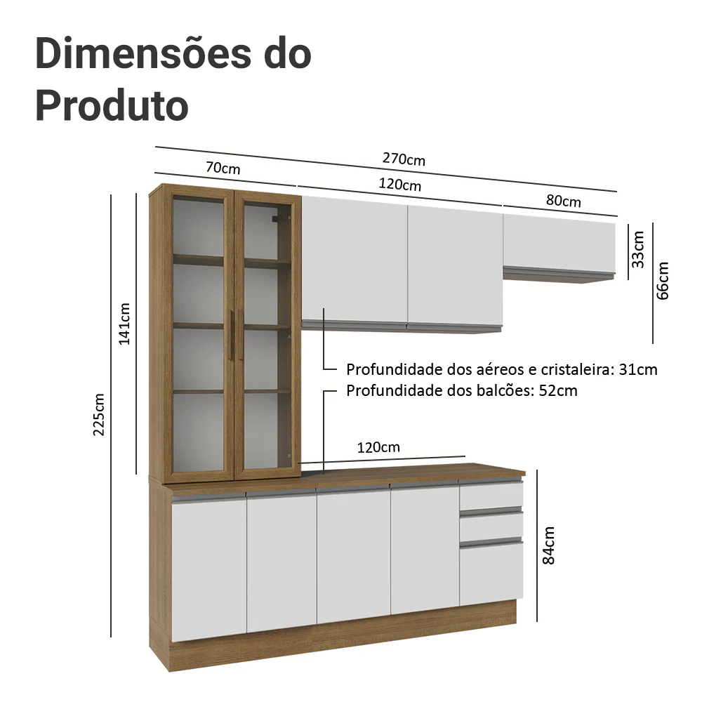 Armário de Cozinha Completa 270cm Rustic/Branco Glamy Madesa 16 - Image 3