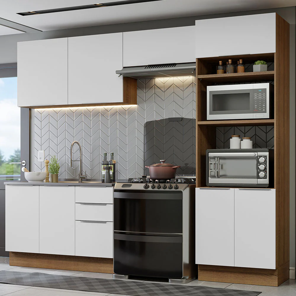 Armário de Cozinha Completa 270cm Rustic/Branco Stella Madesa 05