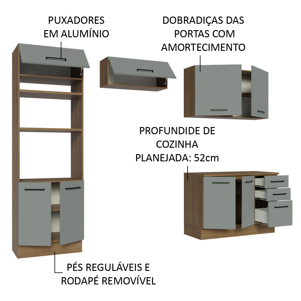Armário de Cozinha Completa 270cm Rustic/Cinza Agata Madesa 07 - Image 4