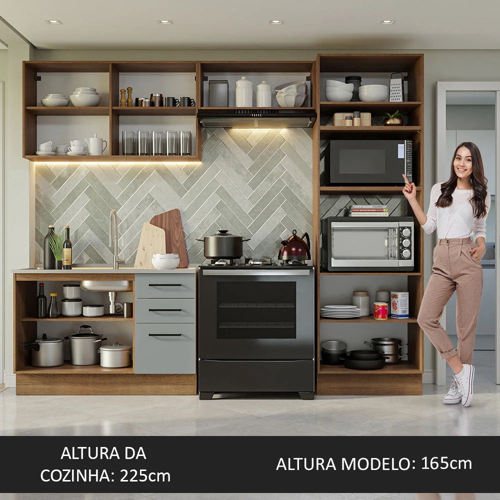 Armário de Cozinha Completa 270cm Rustic/Cinza Agata Madesa 08 - Image 5