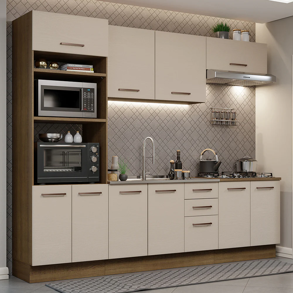 Armário de Cozinha Completa 270cm Rustic/Crema Agata Madesa 01