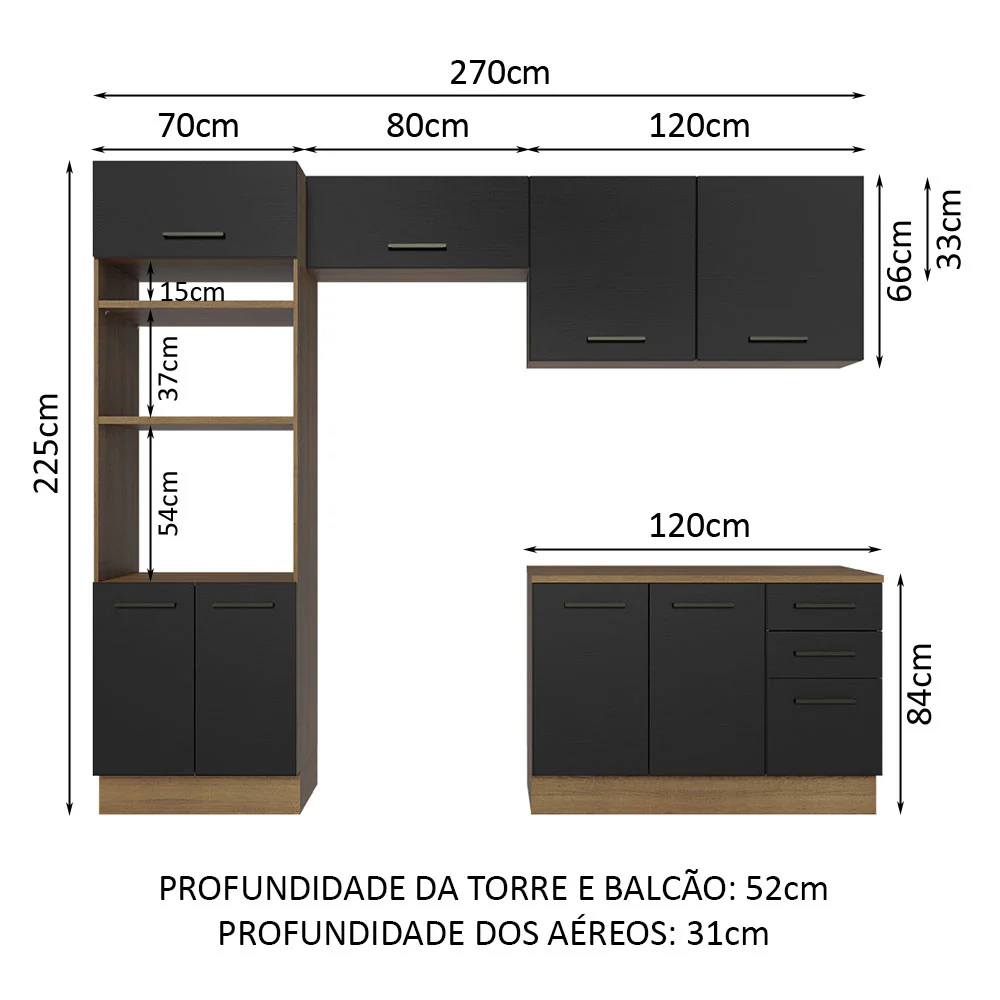 Armário de Cozinha Completa 270cm Rustic/Preto Agata Madesa 07 - Image 3
