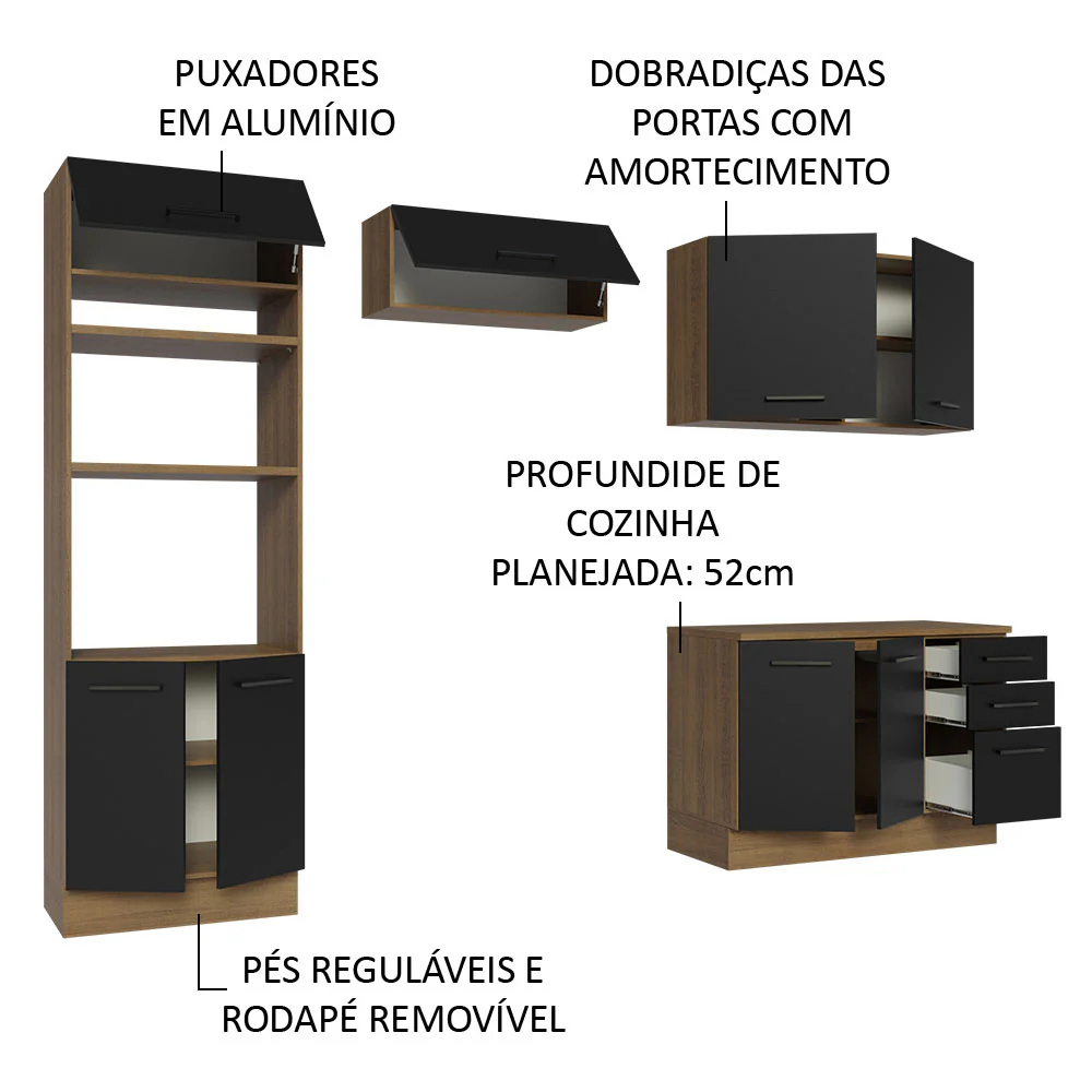 Armário de Cozinha Completa 270cm Rustic/Preto Agata Madesa 07 - Image 4