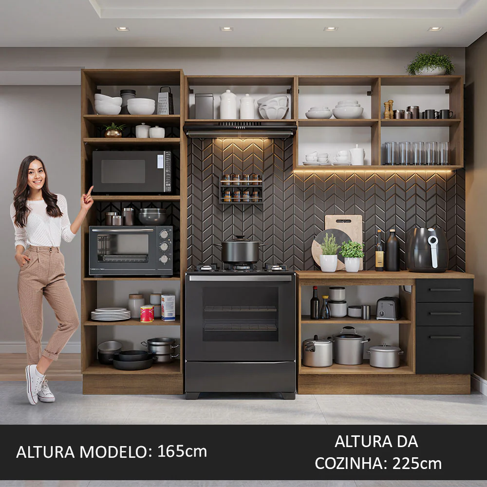 Armário de Cozinha Completa 270cm Rustic/Preto Agata Madesa 07 - Image 5