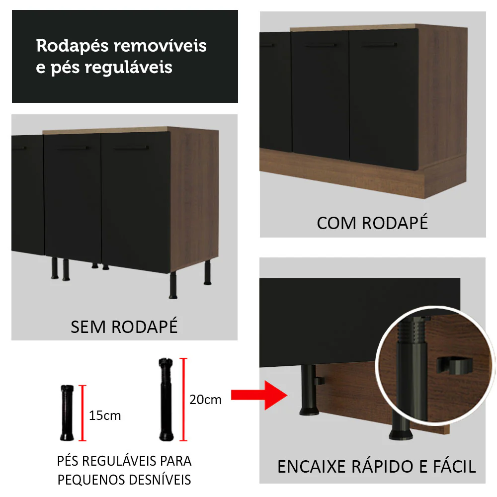 Armário de Cozinha Completa 270cm Rustic/Preto Agata Madesa 07 - Image 9
