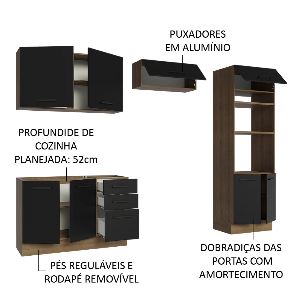Armário de Cozinha Completa 270cm Rustic/Preto Agata Madesa 08 - Image 4