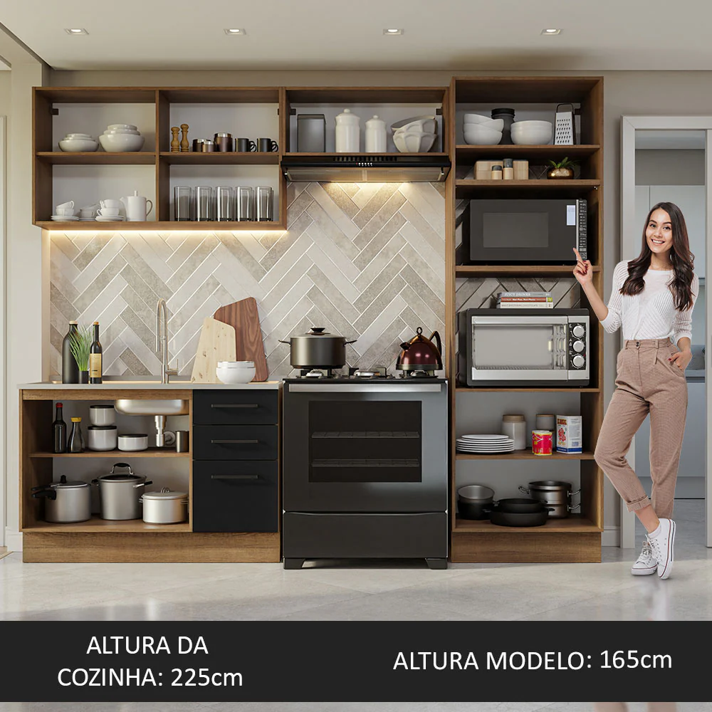 Armário de Cozinha Completa 270cm Rustic/Preto Agata Madesa 08 - Image 5
