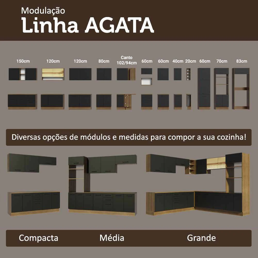 Armário de Cozinha Completa 270cm Rustic/Preto Agata Madesa 11 - Image 10